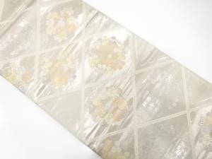 斜め格子に萩・菊模様織り出し　袋帯